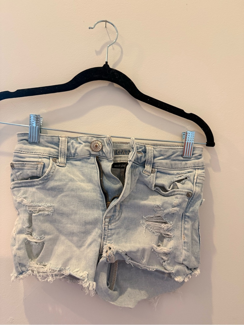 American Eagle Outfitters Light Wash Distressed Denim Shorts